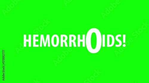 Hemorrhoids word on green background with big letter O like ass anal hole