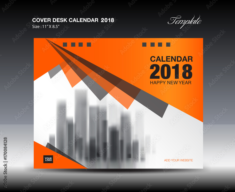 Orange Cover Desk Calendar 2018 Design Flyer Template Ads Booklet