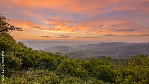 Vivid sunset from Jewell Hollow Overlook in Shenandoah National Park