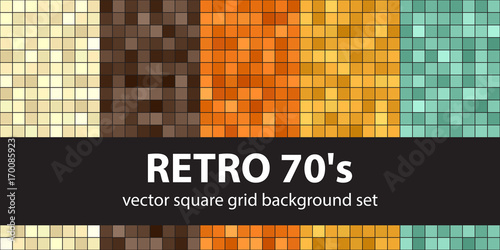 Square pattern set Retro 70's. Vector seamless tile backgrounds