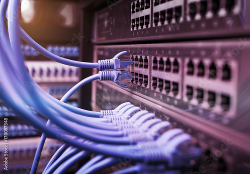 ethernet cable on network switches background photo