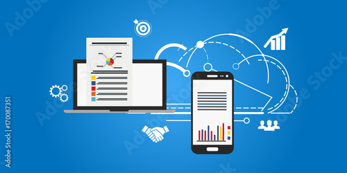 Market analysis, web data analytics software, data research flat vector concept with icons
