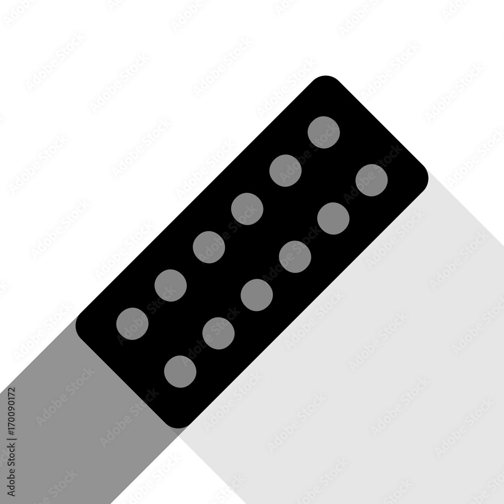 Medical Pills sign. Vector. Black icon with two flat gray shadows on white background.