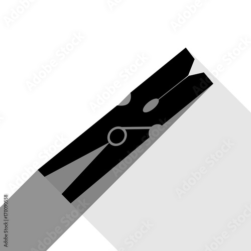 Clothes peg sign. Vector. Black icon with two flat gray shadows on white background.