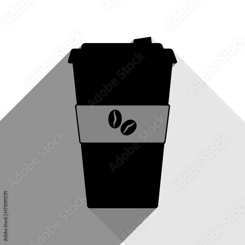TV microphone sign illustration. Vector. Black icon with two flat gray shadows on white background.