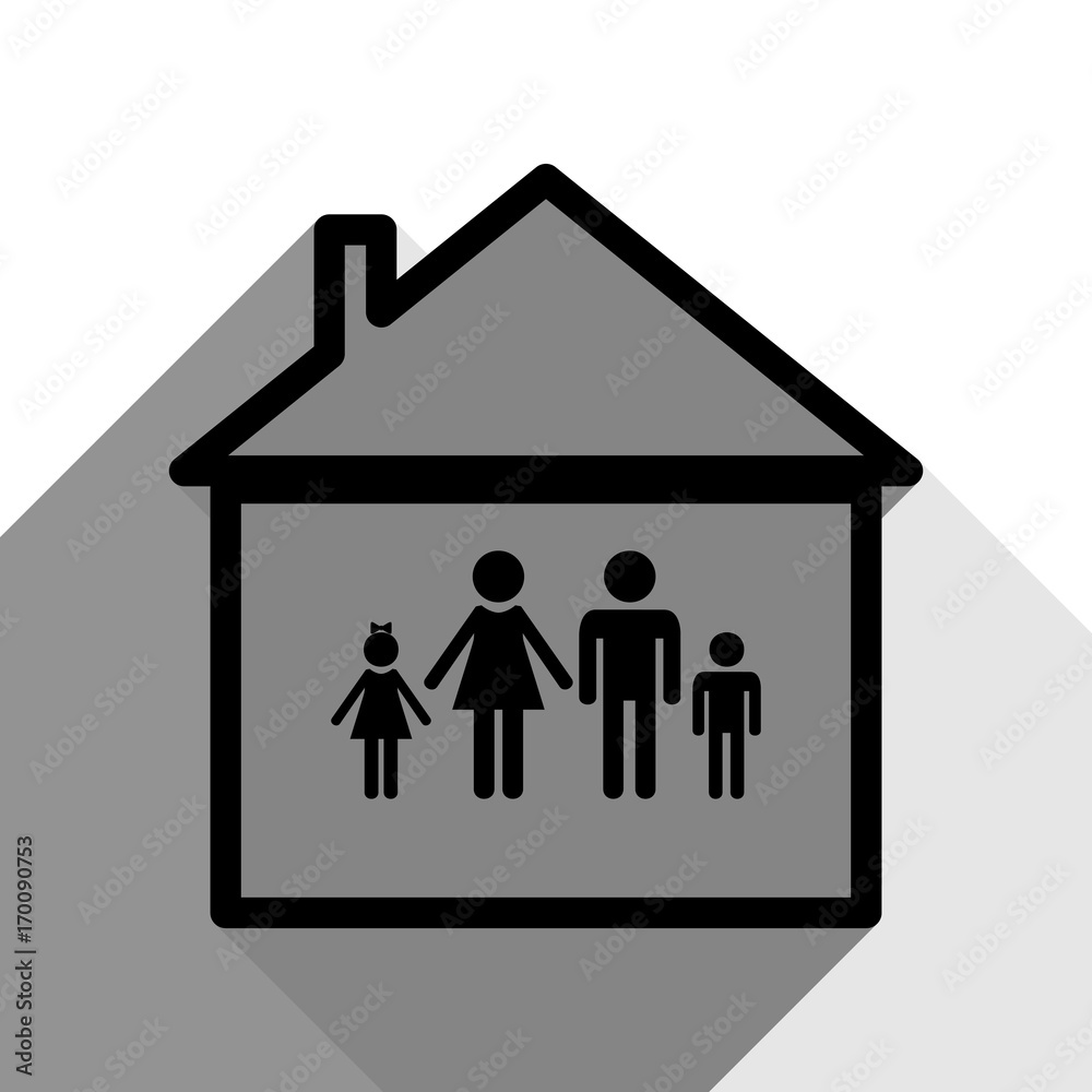 Family sign illustration. Vector. Black icon with two flat gray shadows on white background. Family sign illustration. Vector. Black icon with two flat gray shadows on white background.