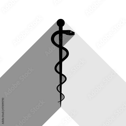 Symbol of the Medicine. Vector. Black icon with two flat gray shadows on white background.