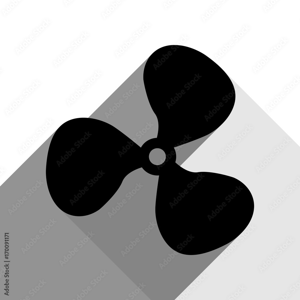 Fan sign. Vector. Black icon with two flat gray shadows on white background. Fan sign. Vector. Black icon with two flat gray shadows on white background.