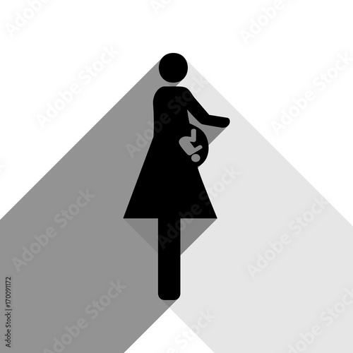 Women and baby sign. Vector. Black icon with two flat gray shadows on white background.