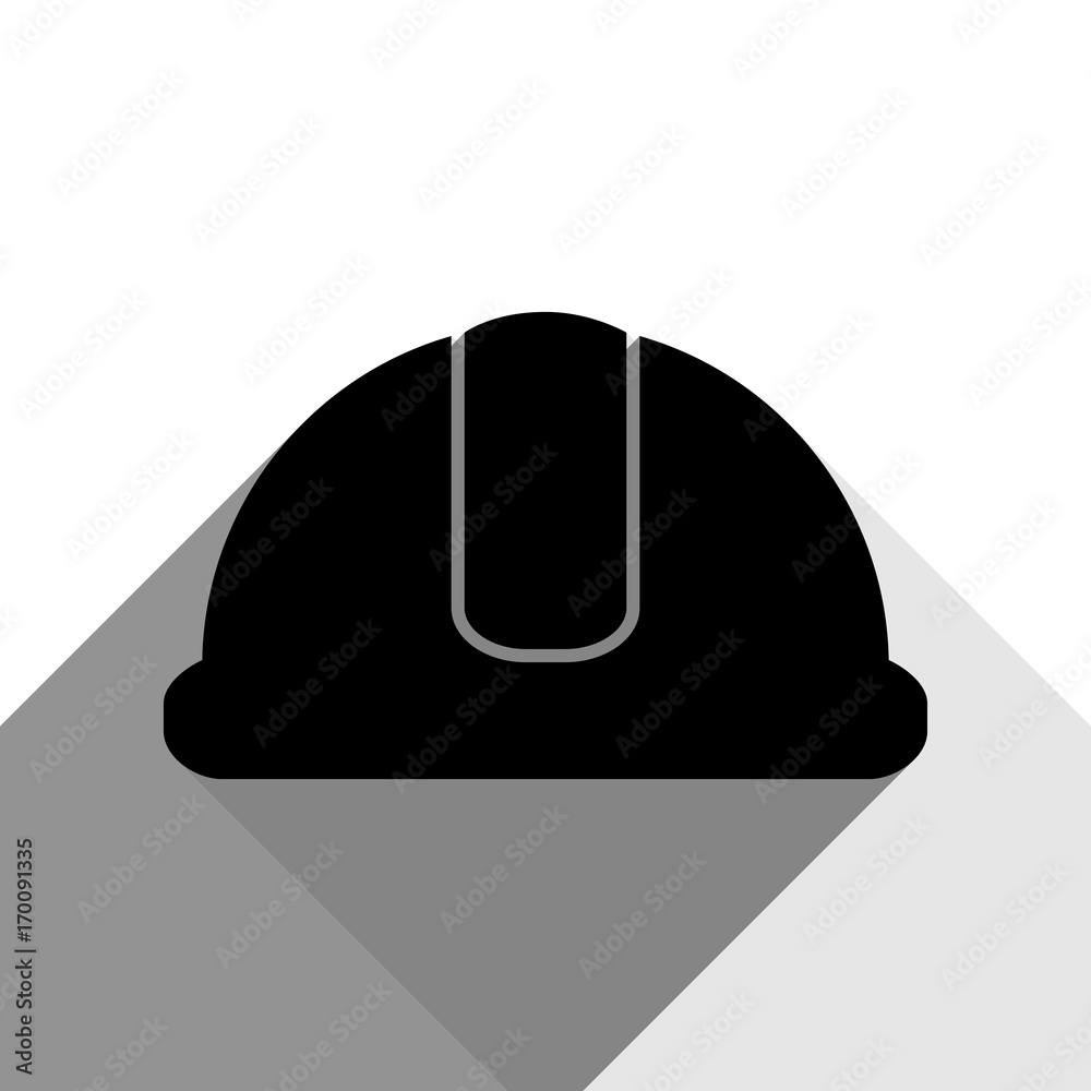 Hardhat sign. Vector. Black icon with two flat gray shadows on white background. Hardhat sign. Vector. Black icon with two flat gray shadows on white background.