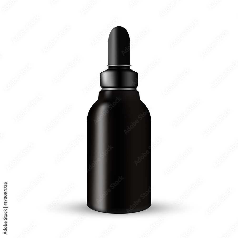 Vector Packaging: Dark Glass Cosmetic or medicine Bottle beauty products with black dropper lid on white isolated background. Mock-up template ready for design. Vector Packaging: Dark Glass Cosmetic or medicine Bottle beauty products with black dropper lid on white isolated background. Mock-up template ready for design.