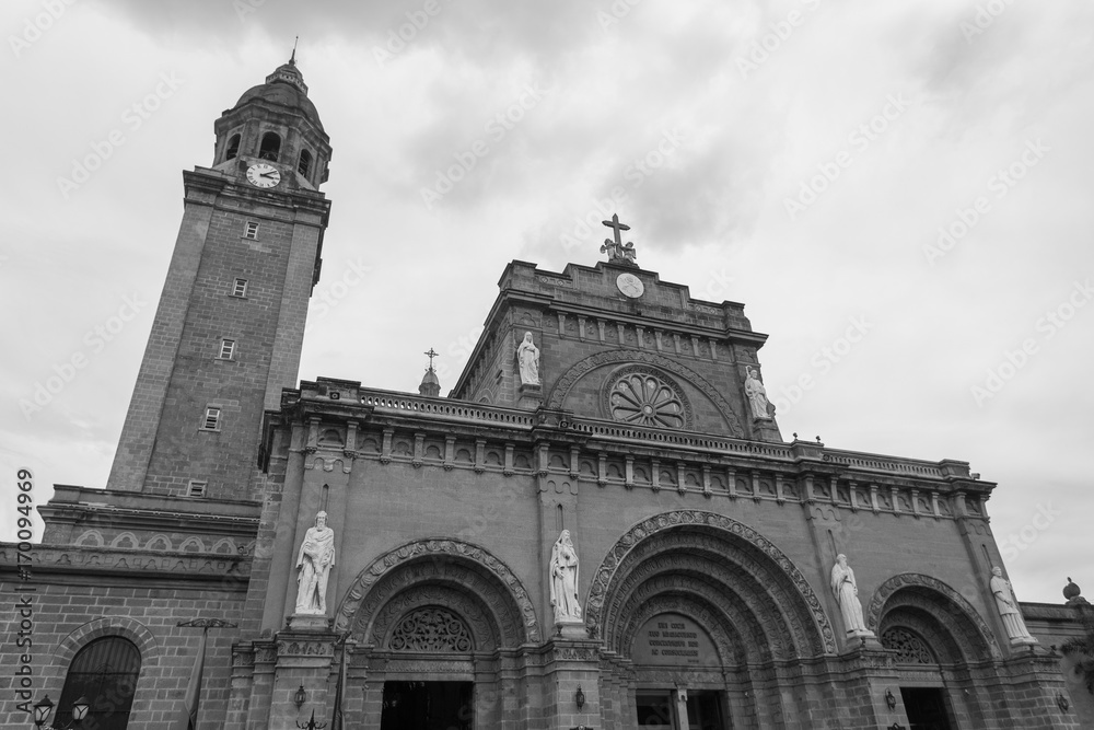 Black and white picture of  Manila Cathedral, build in 1571