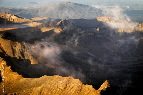 Obraz na płótnie Panoramic view - Sunset in Summit of volcano Mt Ngauruhoe it was Mordor Tower - Lord of The Rings trilogy movies, , Tongariro Northern Circuit, Great walk in New Zealand