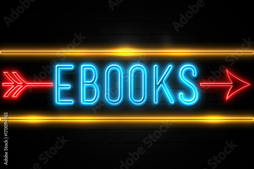 Ebooks - fluorescent Neon Sign on brickwall Front view