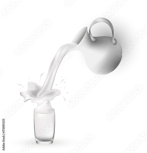 A glass of milk. Vector. Pitcher with milk