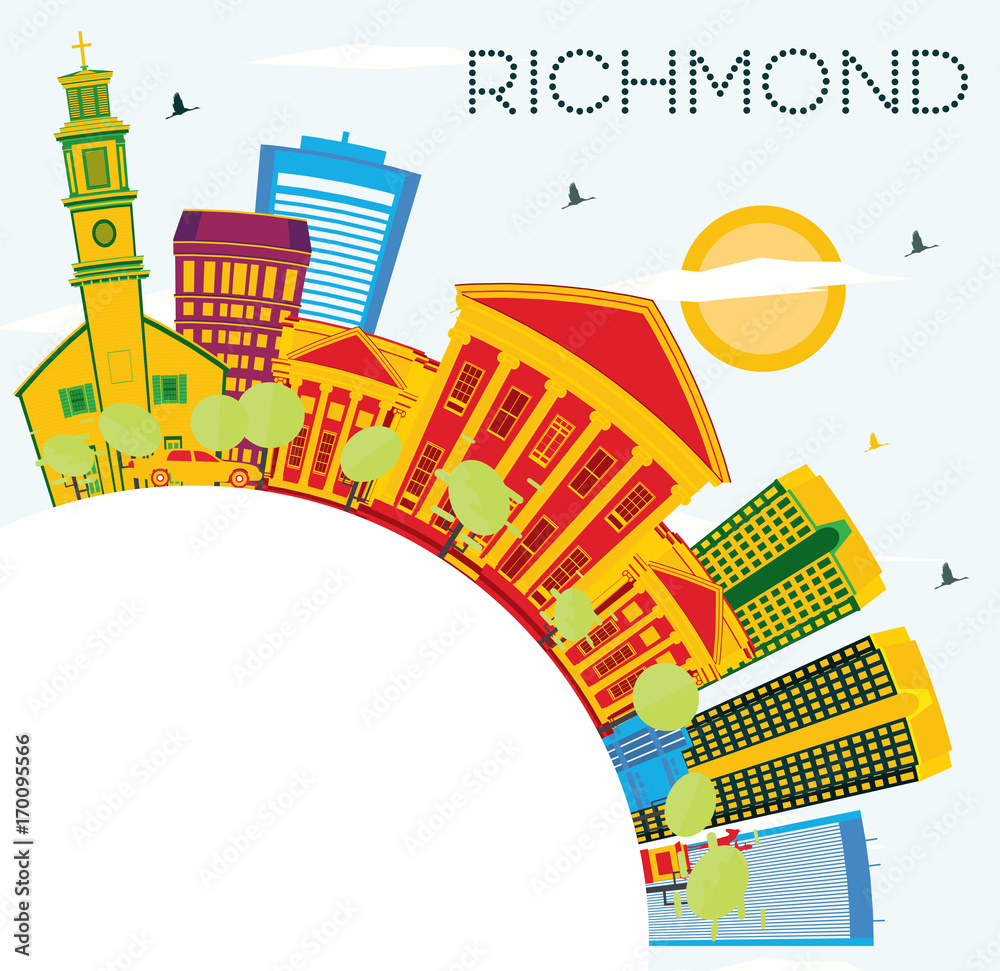 Richmond Skyline with Color Buildings, Blue Sky and Copy Space.