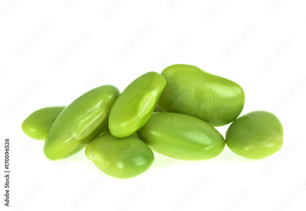 Green soybeans isolated on a white background