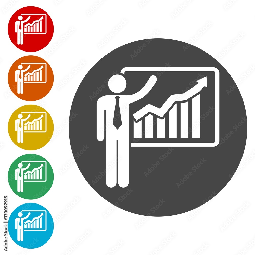 Businessman and screen at a presentation - Illustration Businessman and screen at a presentation - Illustration