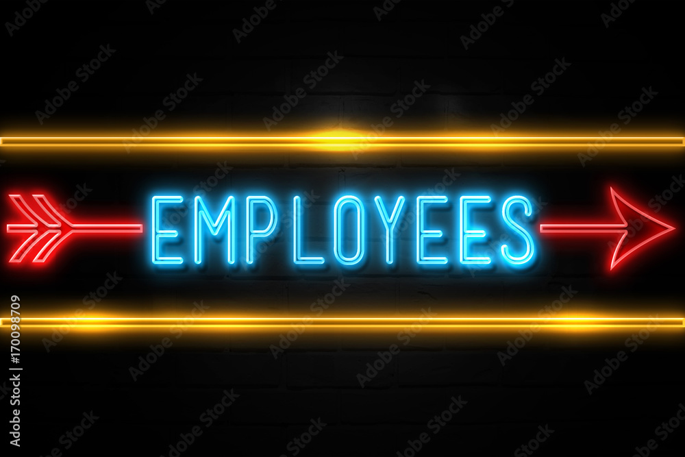 Employees  - fluorescent Neon Sign on brickwall Front view