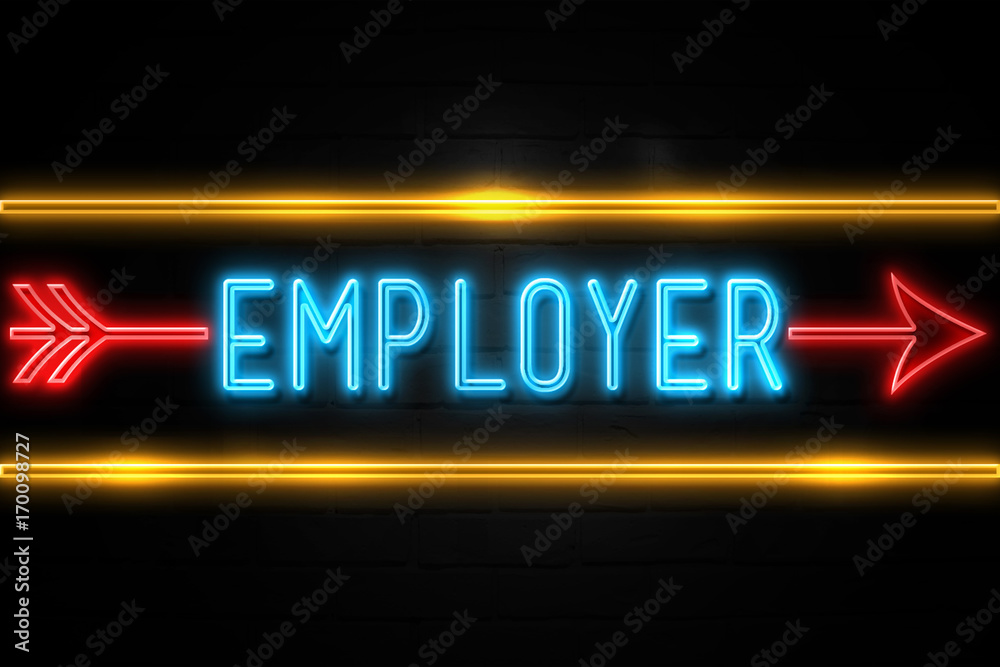 Obraz premium Employer - fluorescent Neon Sign on brickwall Front view