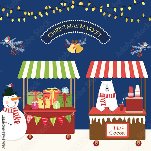 Cute retro card of Christmas market