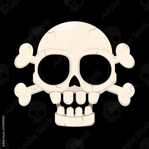 Skull with bones on a dark background. Vector illustration