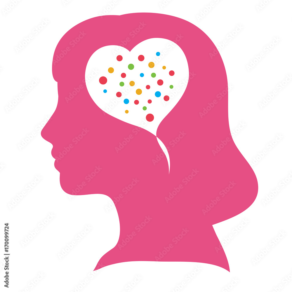 Mind of a Girl present by Heart Shape and Colorful Thinking Energy instead the Brain
