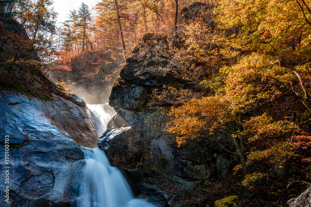 Guryong Falls in the fall foliage.
