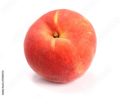 one red peach isolated on white background