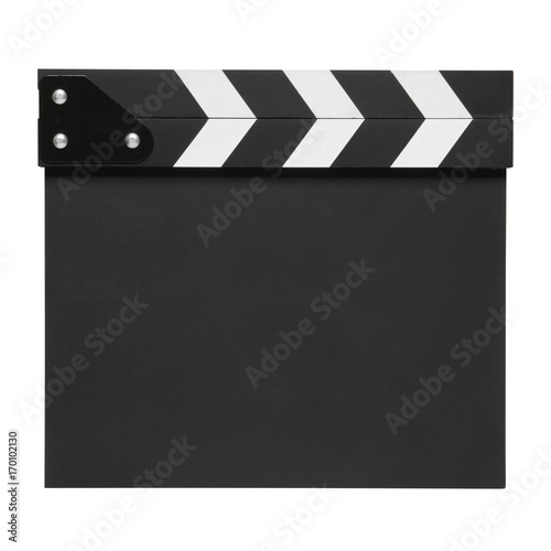 blank black clapper board on top view for the action scene or filming and shooting movie or cinema production on white isolated included clipping path