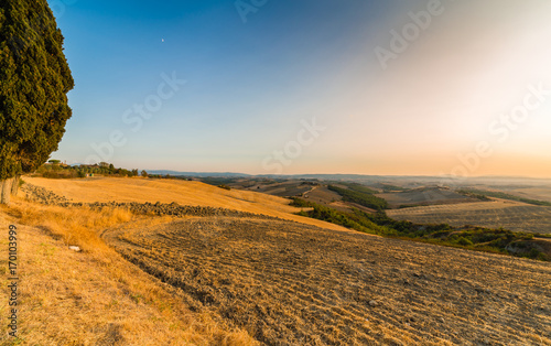 Sunset on Tuscan fields