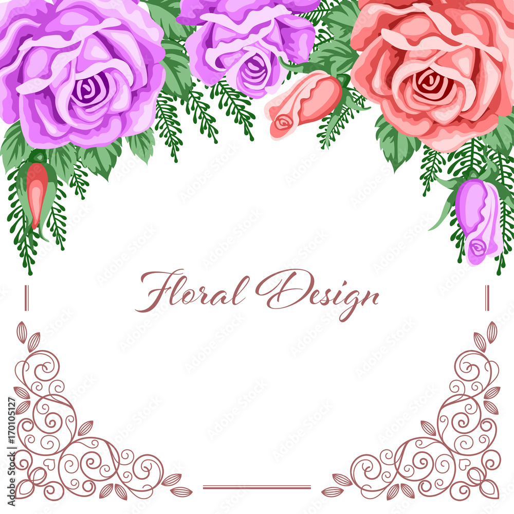 Background with flowers and lace frame for wedding invitation, save the date or bridal shower card. Vector Illustration in retro style