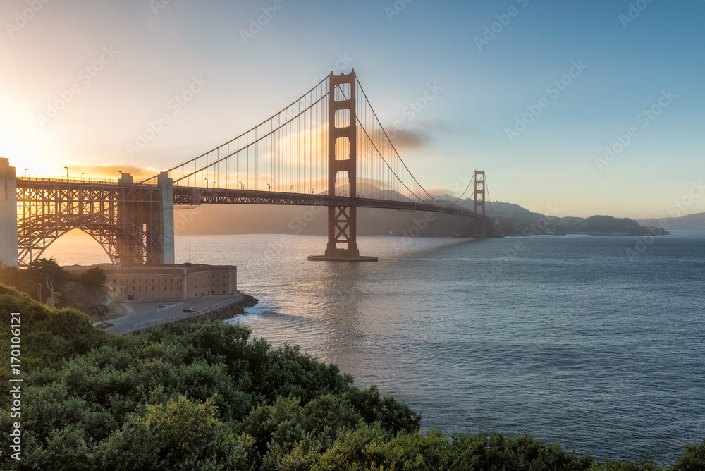 Fototapeta premium Sunset at Golden Gate Bridge, San Francisco.
