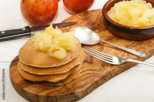 home made pancake with apple compote