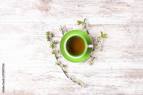 Tea and flowers of cherry