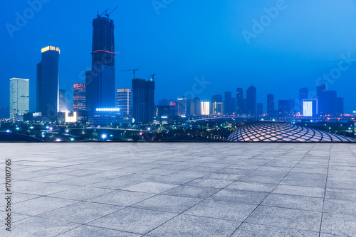 Obraz na plátně empty square front of tianjin city skyline,china.
