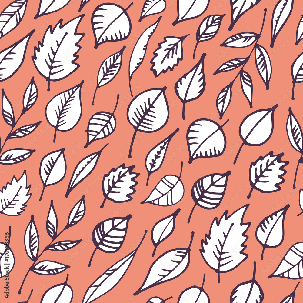 Seamless pattern with hand drawn leaves. Vector illustration. Seamless pattern with hand drawn leaves. Vector illustration.