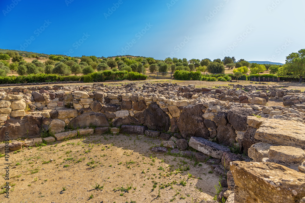 Barumini, Sardinia, Italy. Ruins of nuragic monument of Su Nuraxi. UNESCO World Heritage List