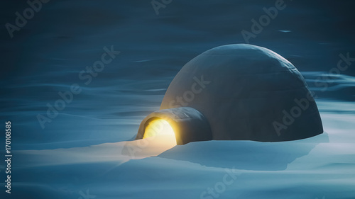 igloo with warm light from inside 3d illustration