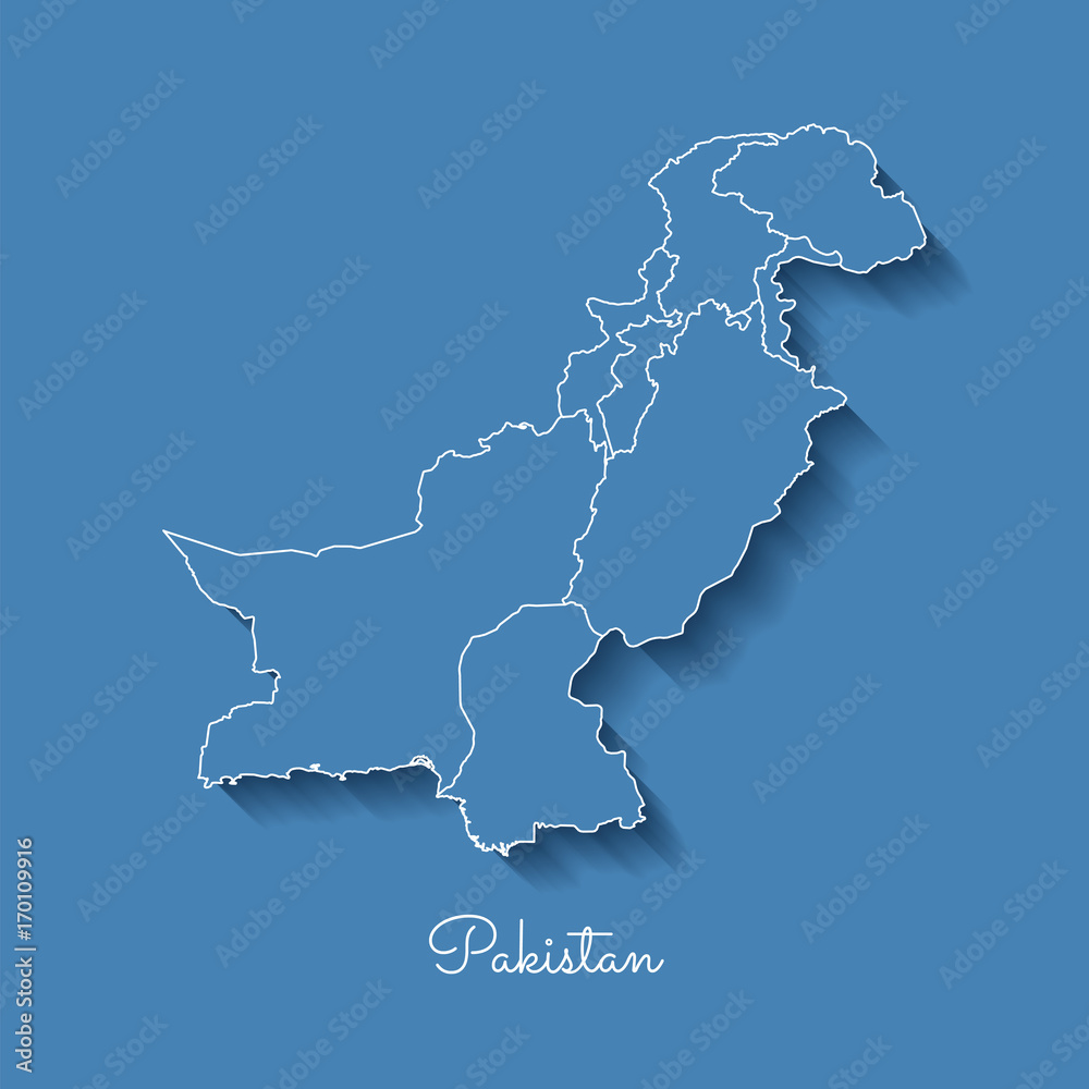 Pakistan Region Map Blue With White Outline And Shadow On Blue