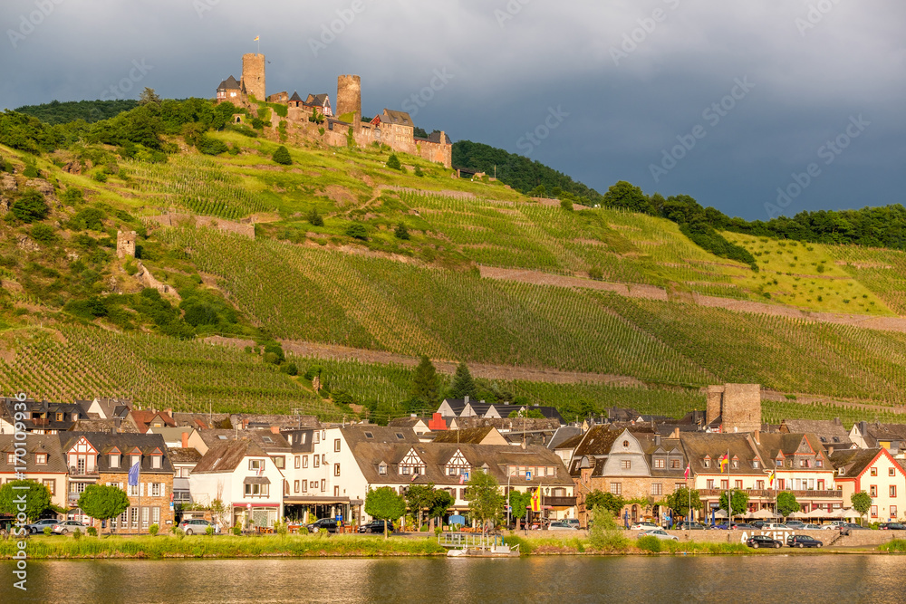 Obraz premium Thurant Castle and vineyards above Moselle river near Alken, Germany.