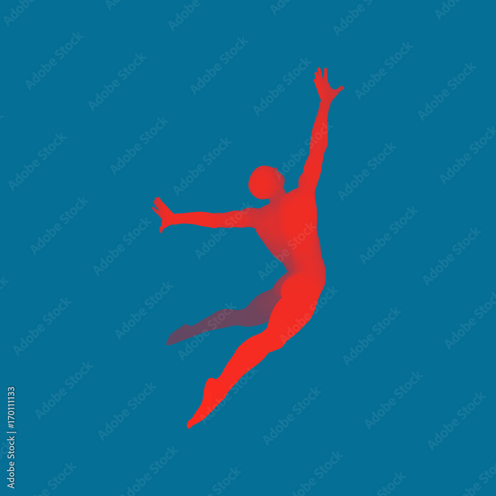 Jumping Man. 3D Model of Man. Human Body. Sport Symbol. Design Element for Business, Science and Technology. Vector Illustration.