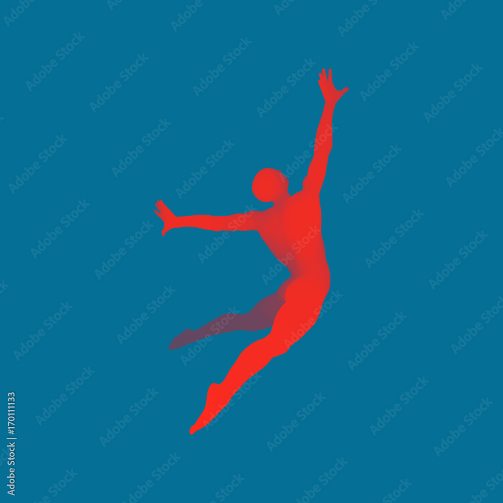 Jumping Man. 3D Model of Man. Human Body. Sport Symbol. Design Element for Business, Science and Technology. Vector Illustration. Jumping Man. 3D Model of Man. Human Body. Sport Symbol. Design Element for Business, Science and Technology. Vector Illustration.