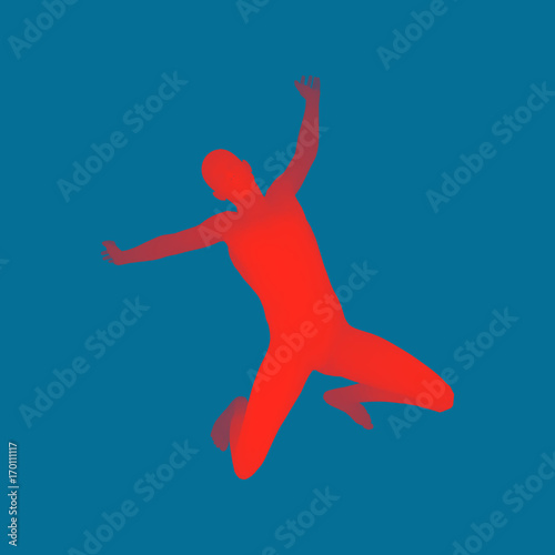 Man falling down. Jumping Man. 3D Model of Man. Human Body. Sport Symbol. Design Element. Vector Illustration.