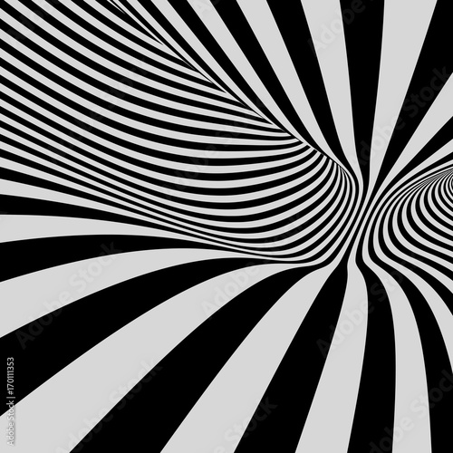 Black and white background. Pattern with optical illusion. Vector illustration.