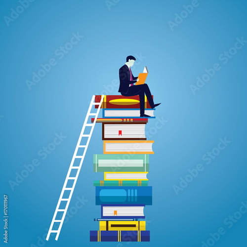 Businessman and Books. Knowledge Business Education Concept