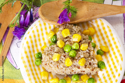 Spring quinoa salad with corn and peas