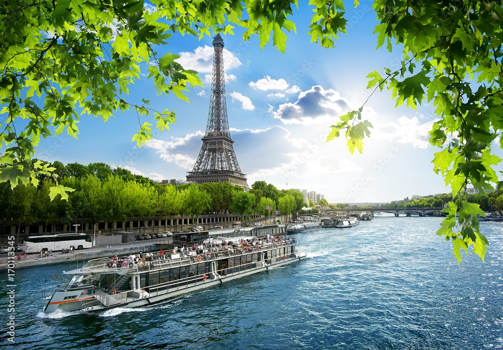 Boat trip on Seine - obrazy, fototapety, plakaty 