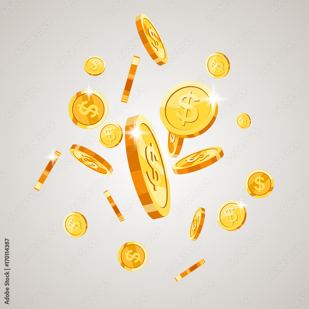 Gold coins falling down. Isolated on white background. Vector ...