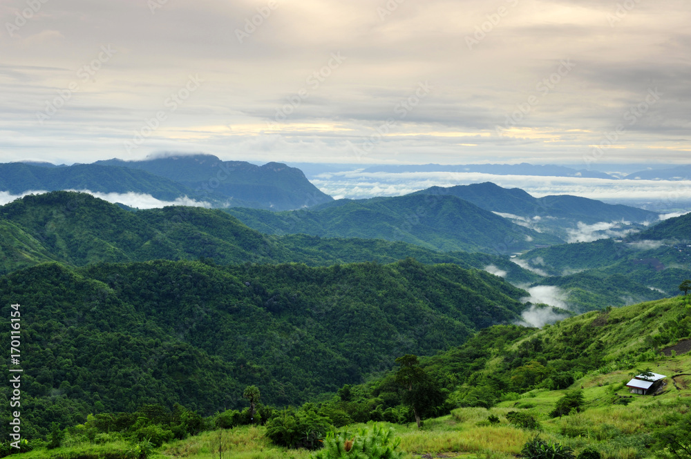 Naklejka premium Pasma górskie i mgła